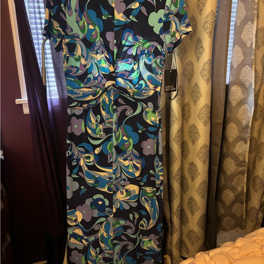 Donna Morgan Black Multicolor Paisley Tie-Front Maxi Dress
